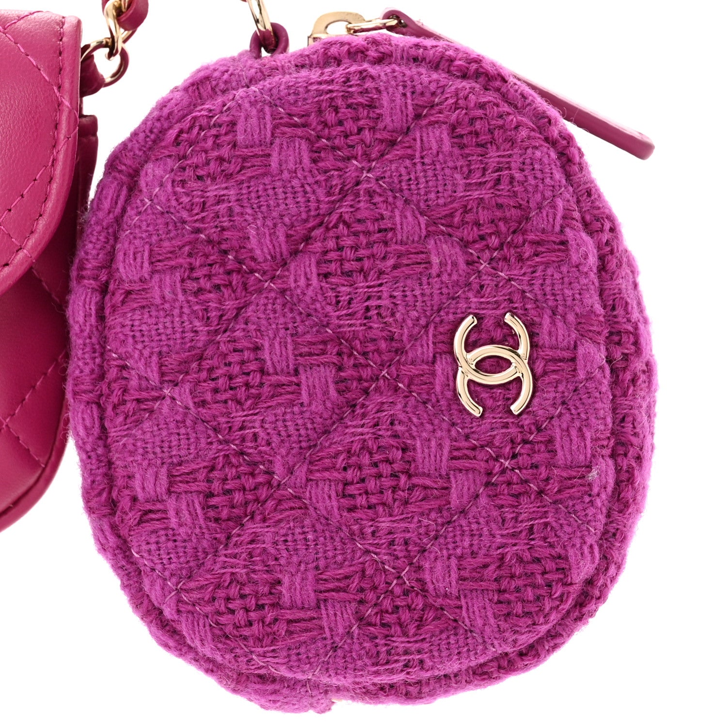 Chanel Tweed Lambskin Quilted Waist Bag With Coin Purse Fuchsia 11 of 15