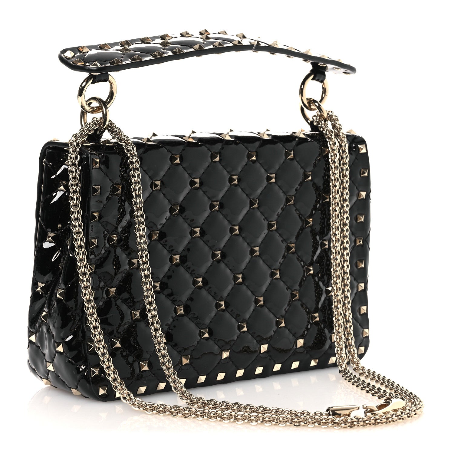Valentino Garavani Patent Medium Rockstud Spike Shoulder Bag Black 3 of 10