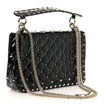 Valentino Garavani Patent Medium Rockstud Spike Shoulder Bag Black 3 of 10