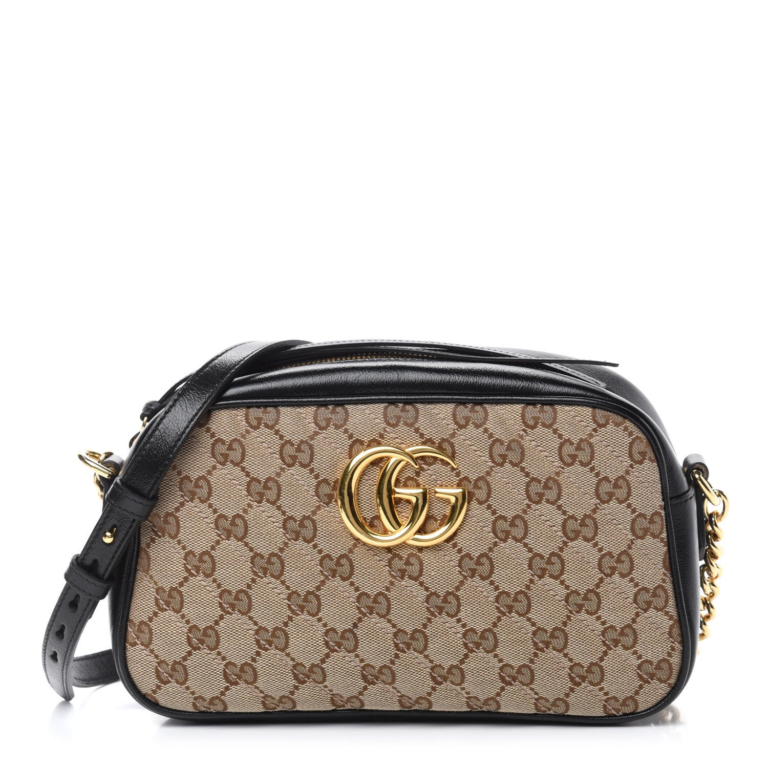 Gucci Monogram Matelasse Diagonal Small GG Marmont Chain Shoulder Bag Beige Black 1 of 11
