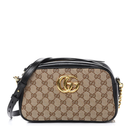 Gucci Monogram Matelasse Diagonal Small GG Marmont Chain Shoulder Bag Beige Black 1 of 11