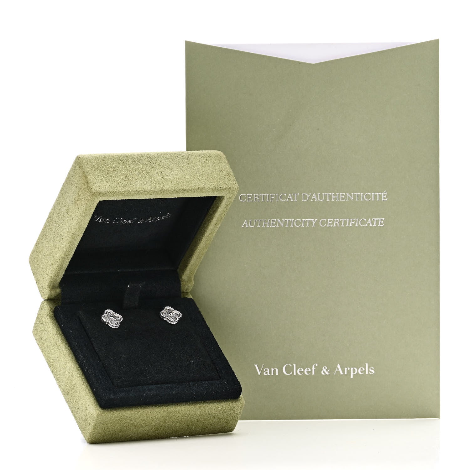 Van Cleef & Arpels 18K White Gold Diamond Sweet Alhambra Earrings 5 of 5