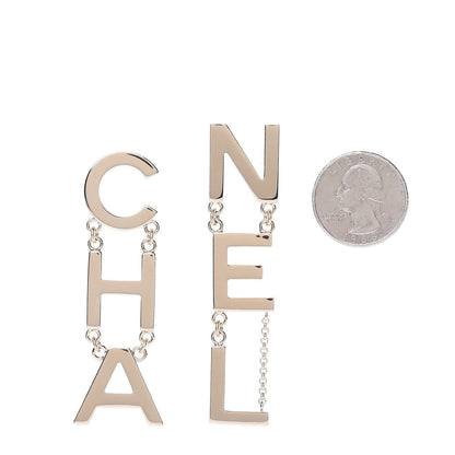 Chanel Metal Cha-Nel Logo Drop Earrings Gold 2 of 5