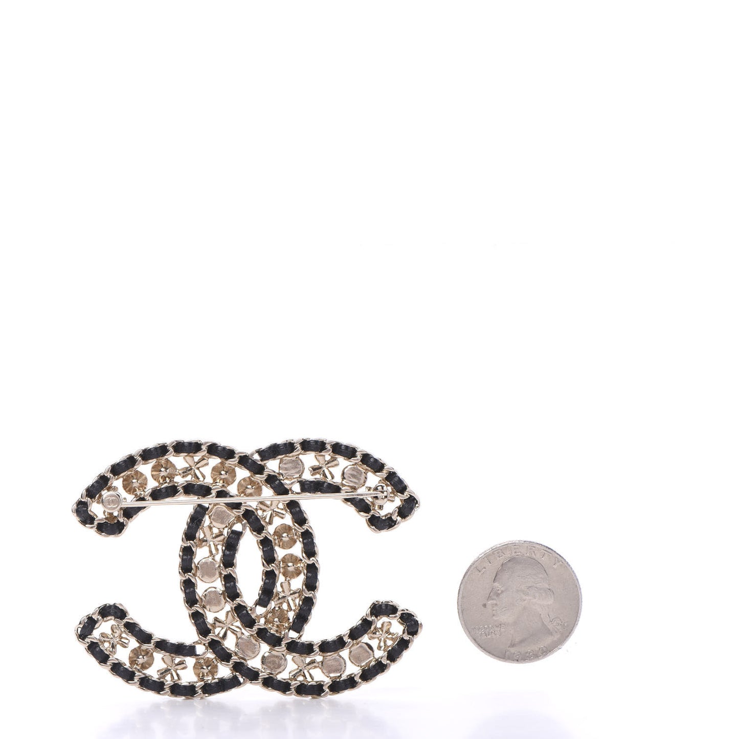 Metal Lambskin Crystal Sergeant Brooch Black Gold