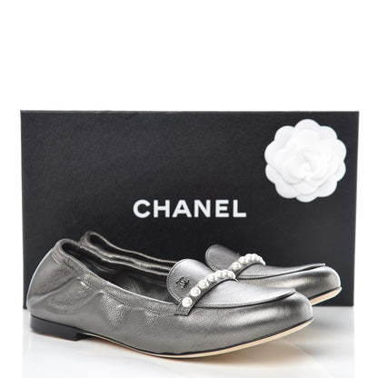 Chanel Laminated Lambskin Pearl CC Moccasin Loafers 39 Khaki 8 of 8