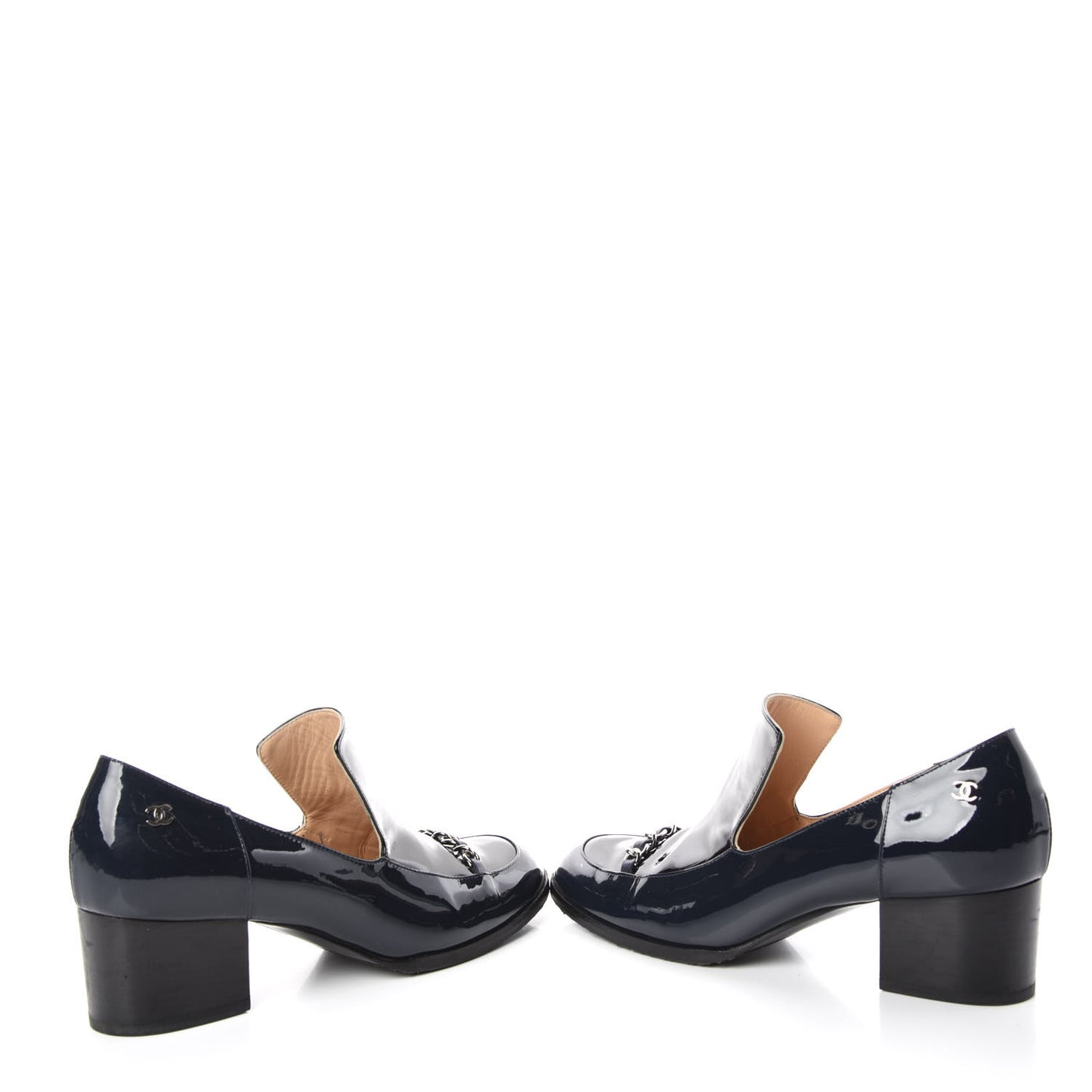 Patent Chain Loafers Pumps 38.5 Navy
