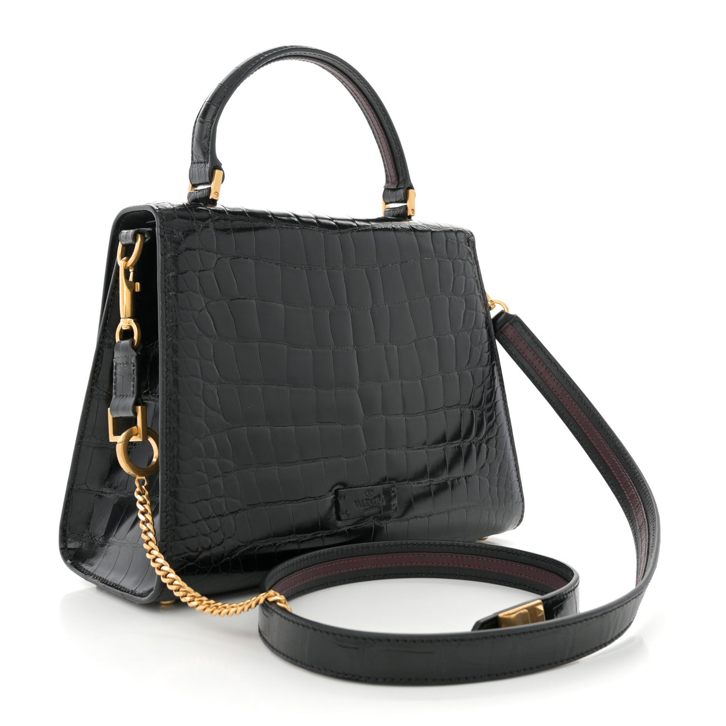 Crocodile Small VSling Top Handle Bag Black