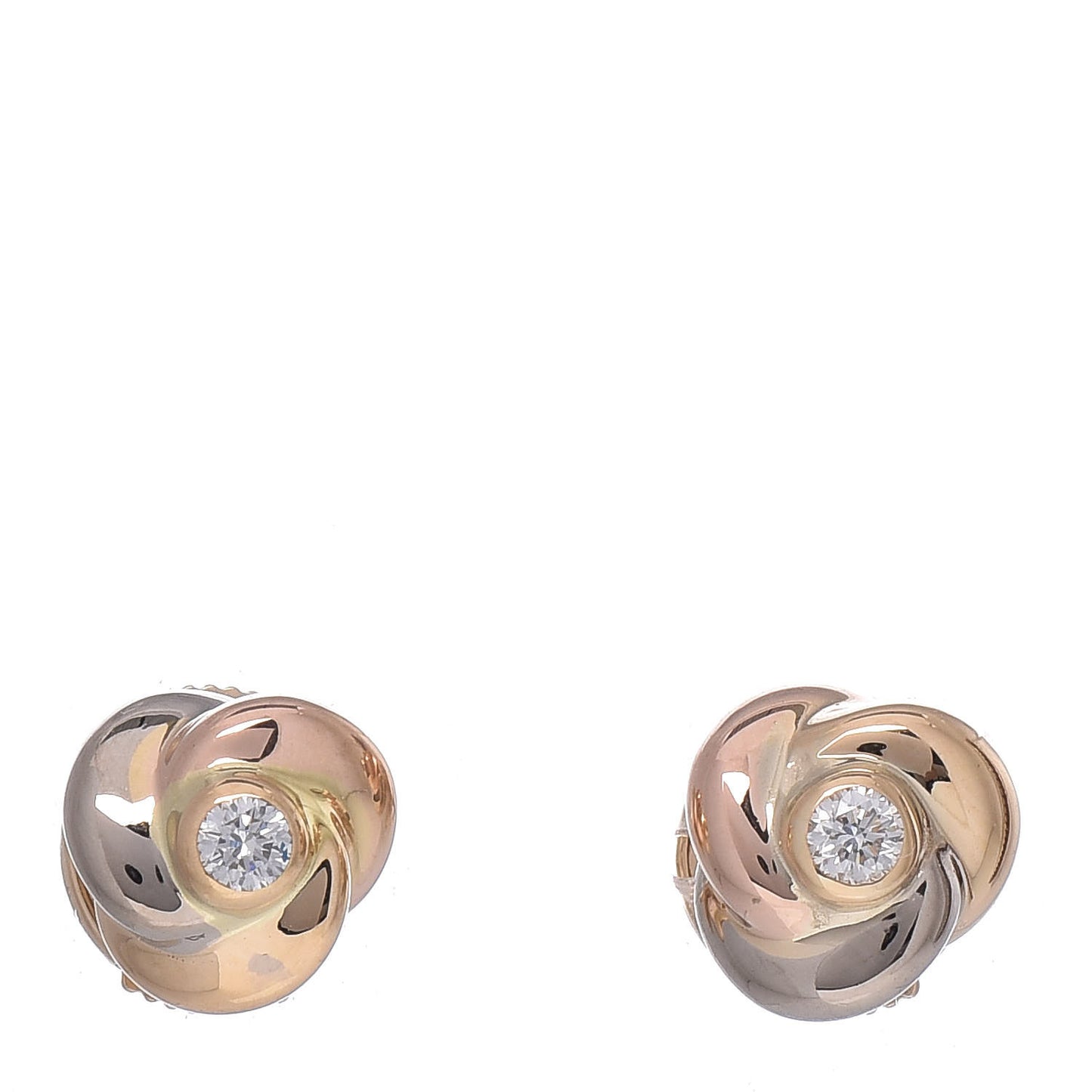 18K Pink Yellow White Gold Diamond Trinity Stud Earrings