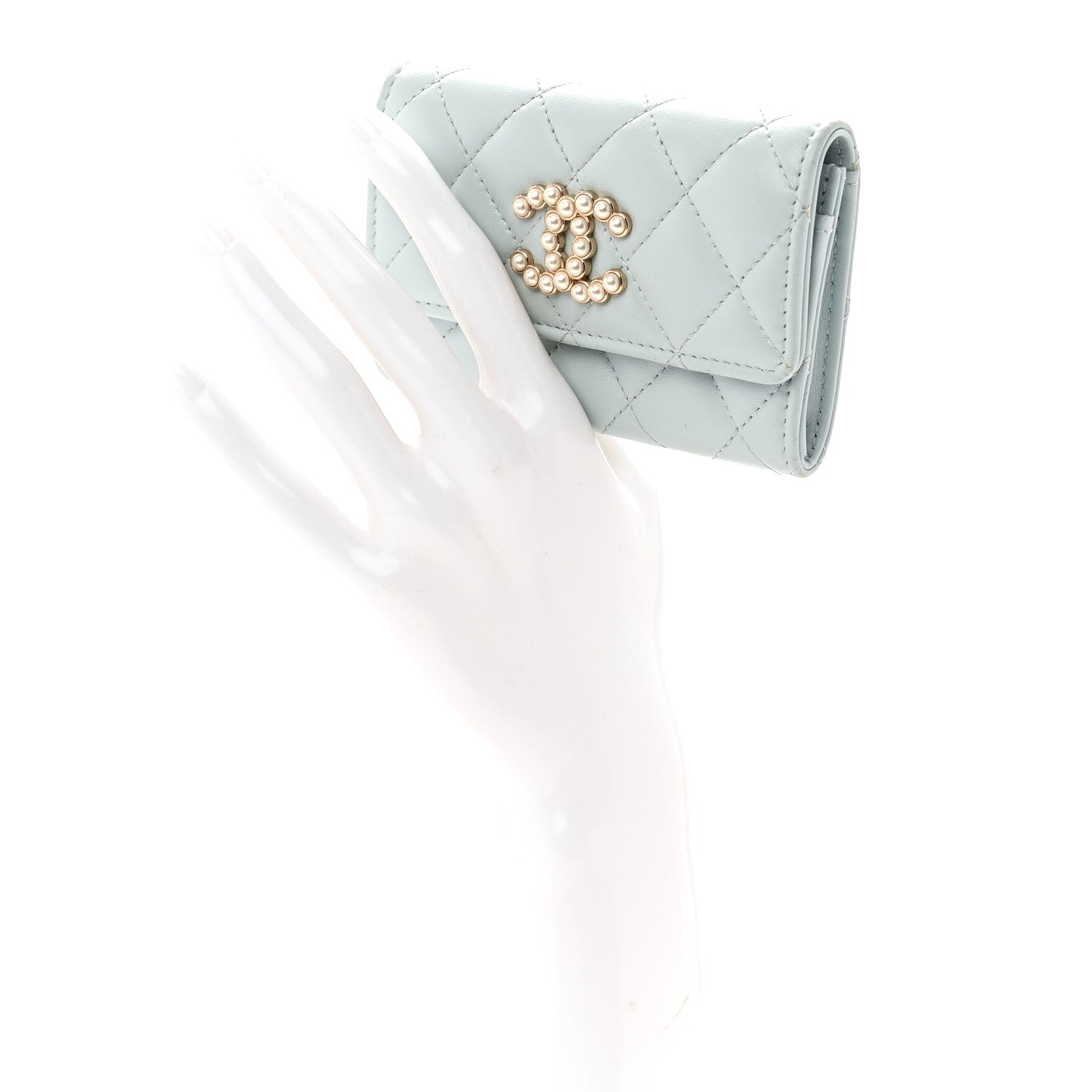 Chanel Lambskin Quilted Pearl CC Chanel Flap Card Holder Light Blue 2 of 9