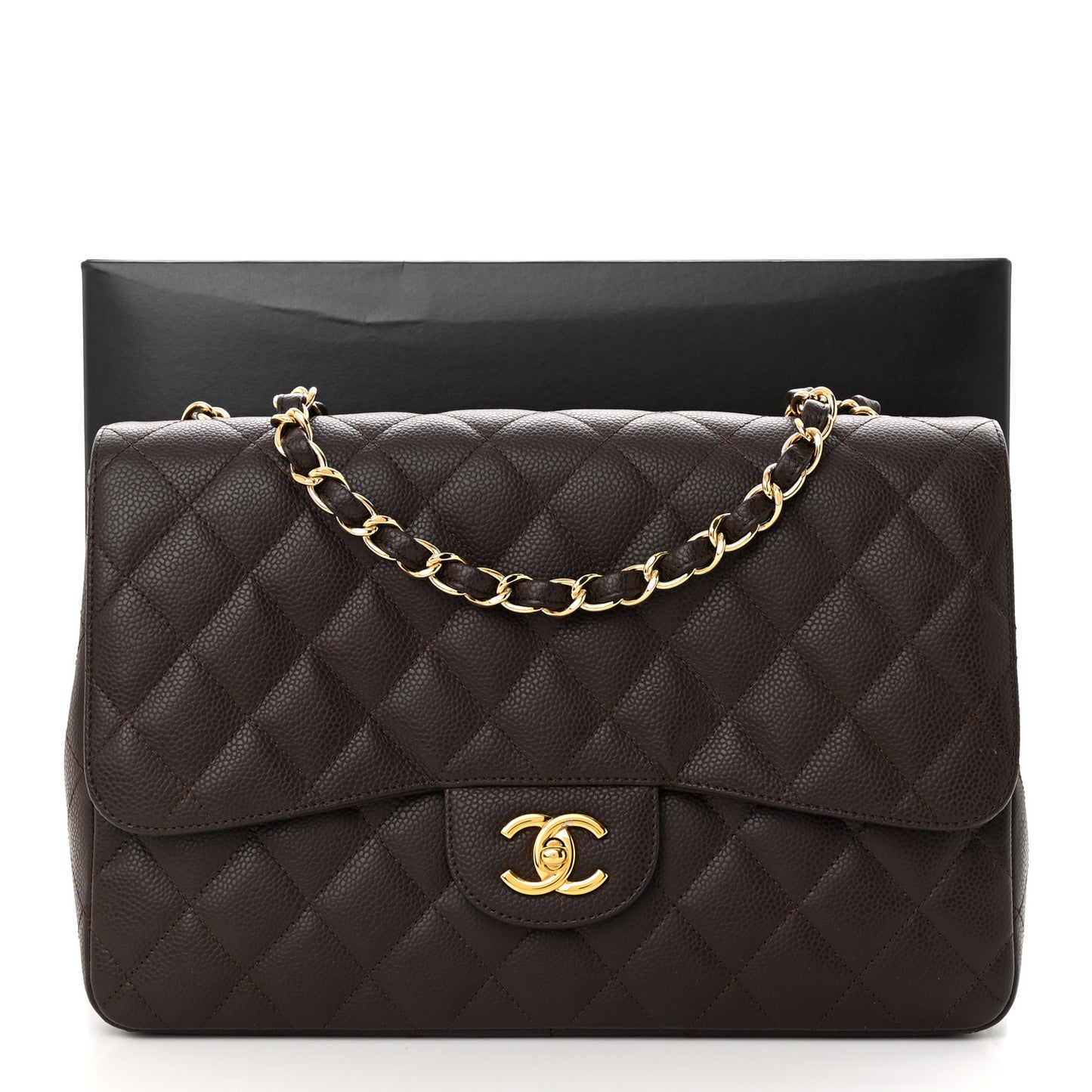 Caviar Quilted Jumbo Single Flap Dark Brown