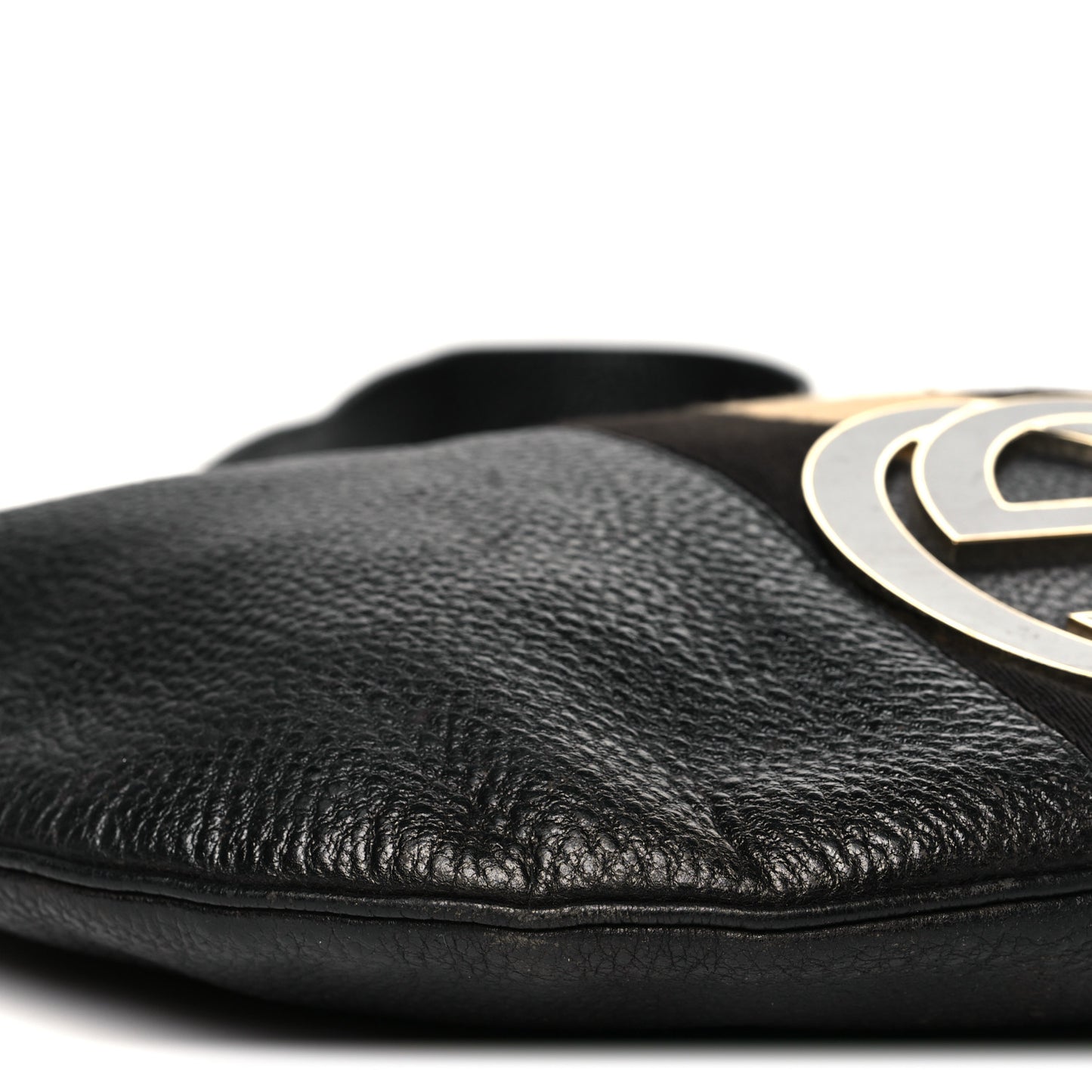 Pebbled Calfskin Web Blondie Hobo Black Beige