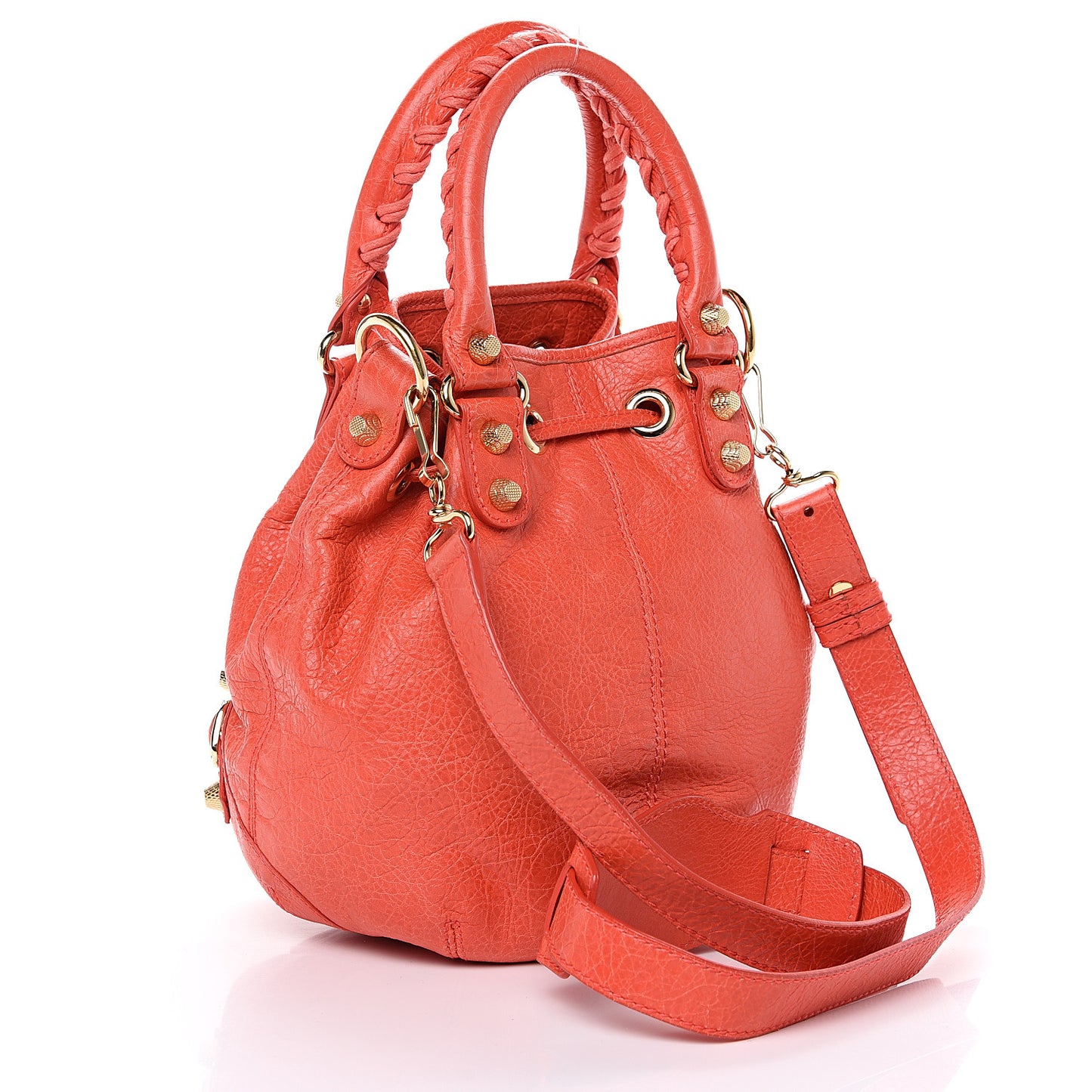 Agneau Giant 12 Rose Gold Hardware Mini Pompon Rose Corail