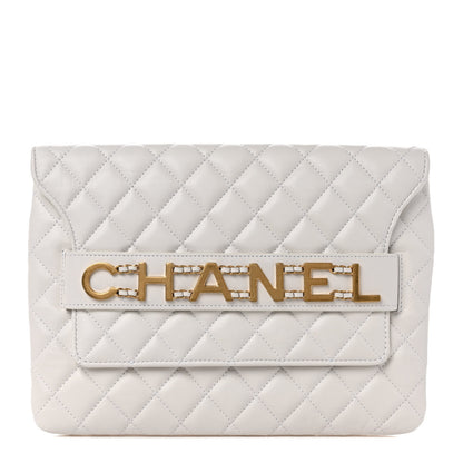 Chanel Calfskin Quilted Enchained Clutch White 1 of 7