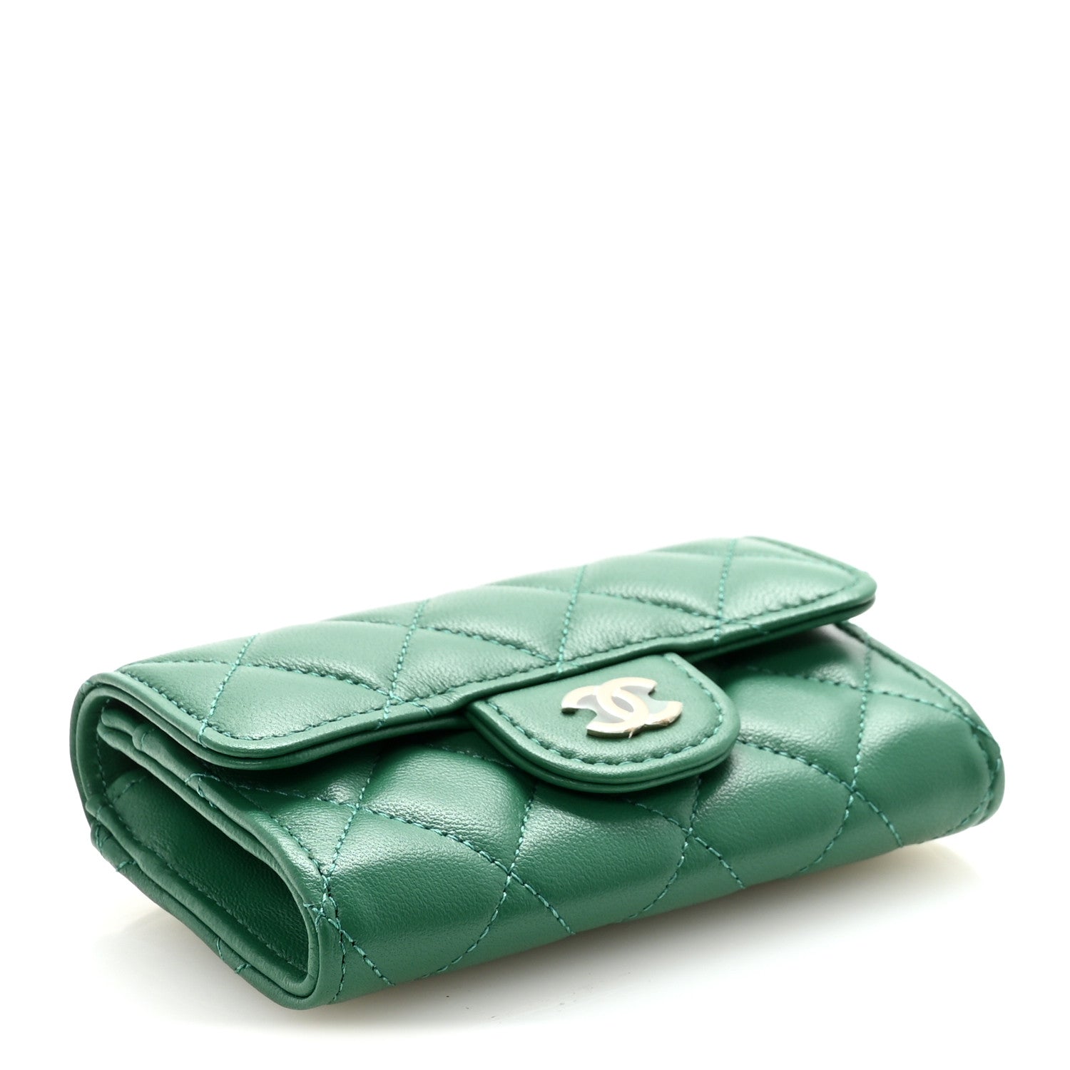 Chanel Lambskin Quilted Flap Card Holder Wallet Green 1857061