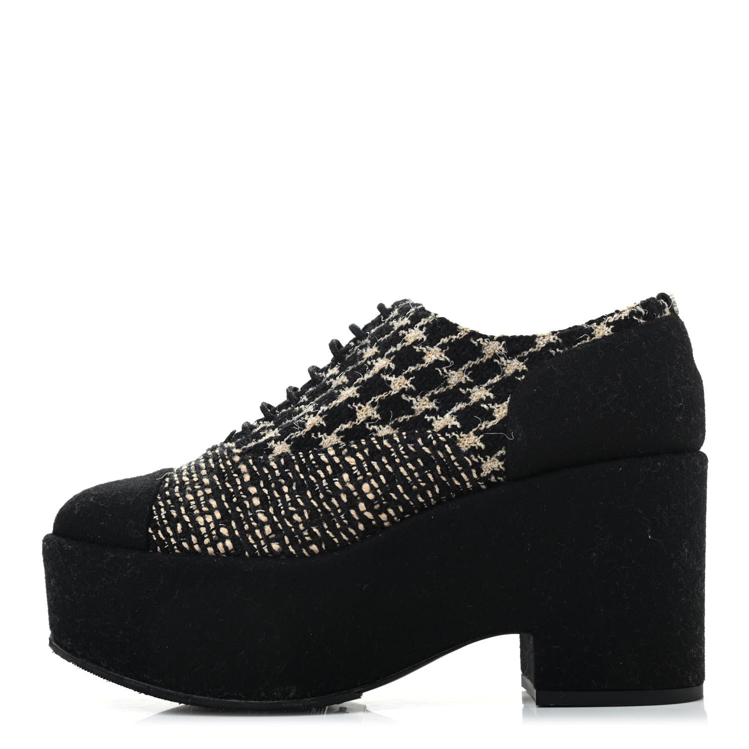 Chanel Tweed Lace Up Platform Oxfords 40 Black Multicolor 1 of 8