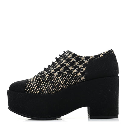 Chanel Tweed Lace Up Platform Oxfords 40 Black Multicolor 1 of 8