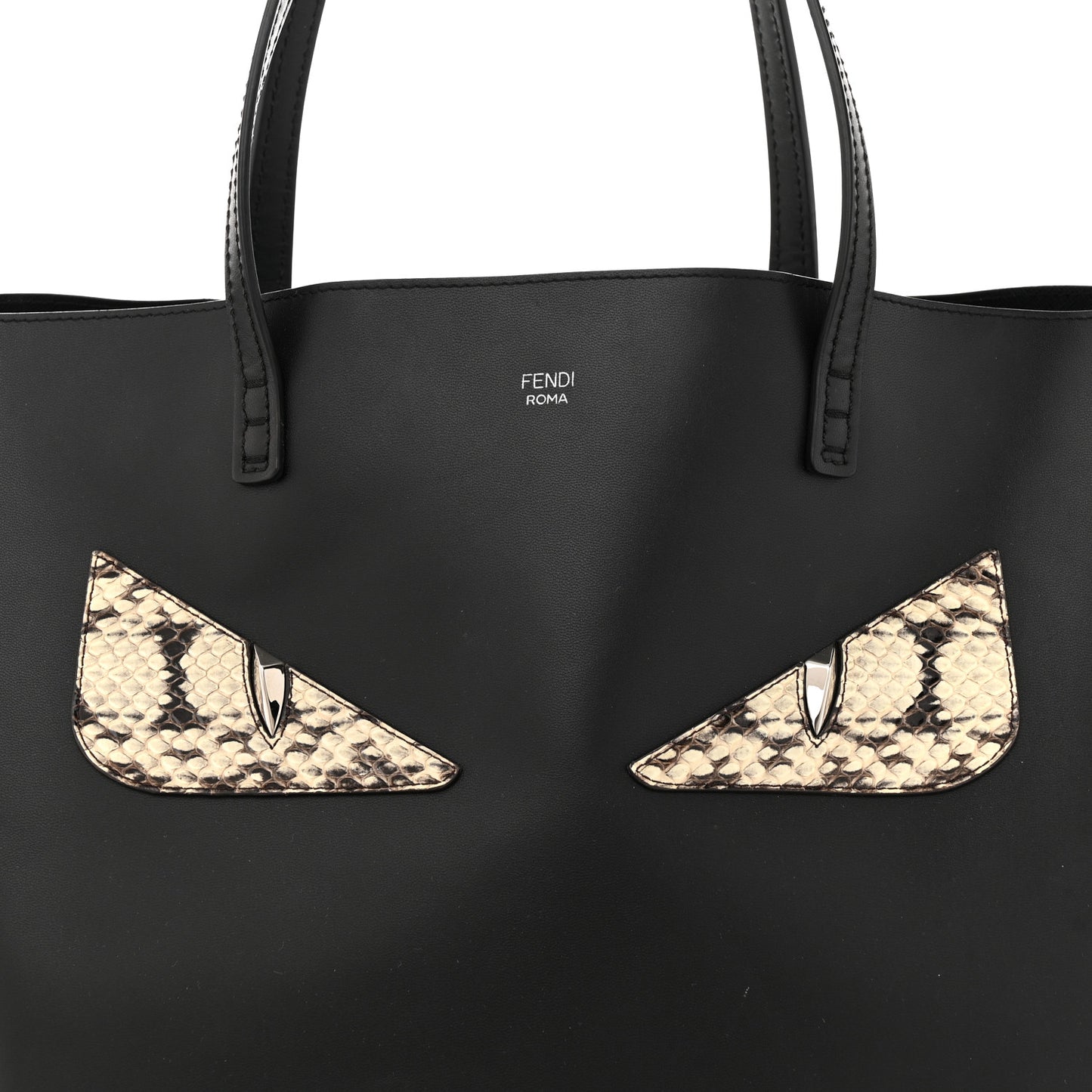 Vitello Ginevra Elaphe Monster Eyes Shopping Tote Black Naturale