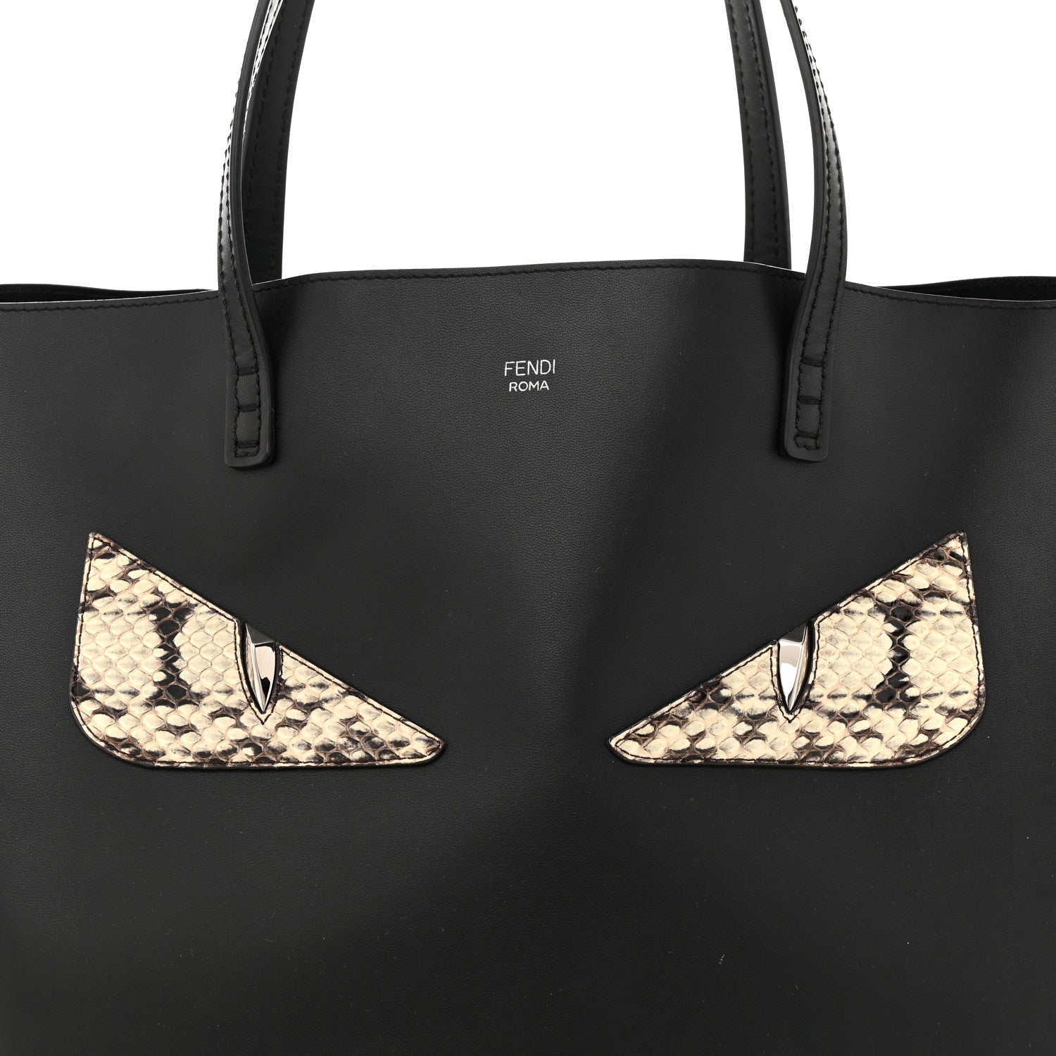 Fendi Vitello Ginevra Elaphe Monster Eyes Shopping Tote Black Naturale 7 of 14