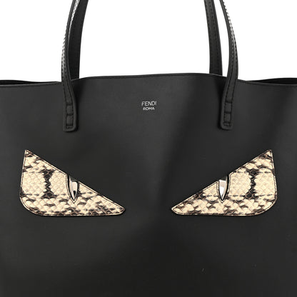 Fendi Vitello Ginevra Elaphe Monster Eyes Shopping Tote Black Naturale 7 of 14