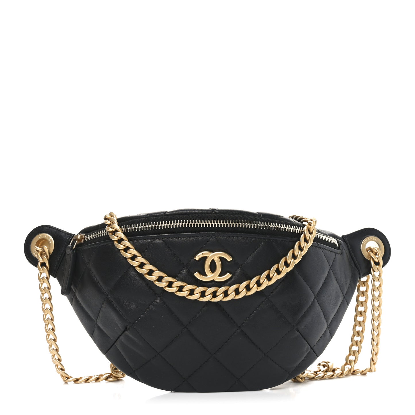 Lambskin Quilted Pearl Crush Belt Bag Black