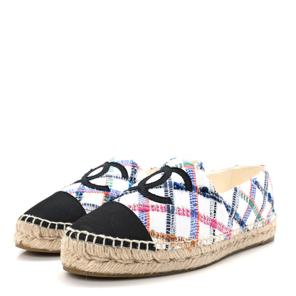 Chanel Tweed Grosgrain CC Espadrilles 40 White Blue Pink Green Black 3 of 10