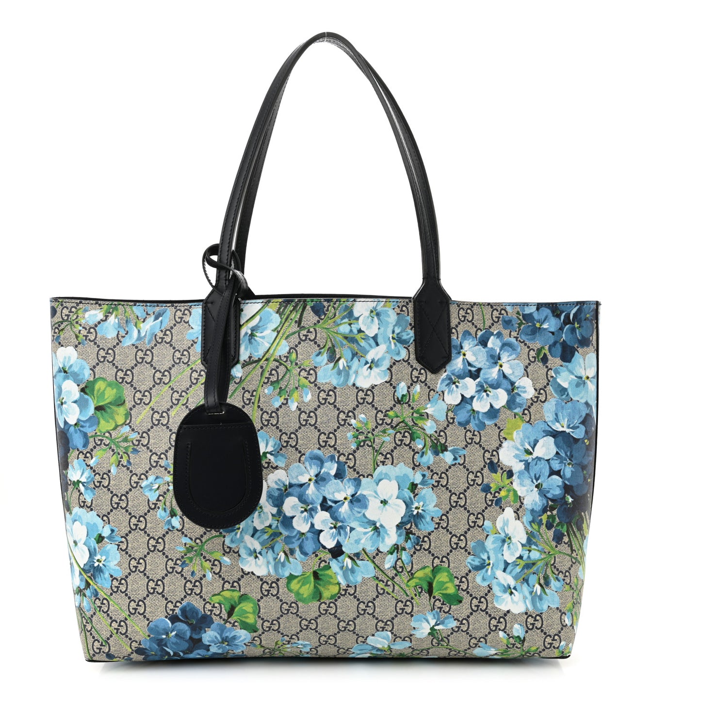 GG Supreme Monogram Blooms Medium Reversible Tote Beige Blue Navy