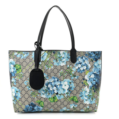 Gucci GG Supreme Monogram Blooms Medium Reversible Tote Beige Blue Navy 1 of 21