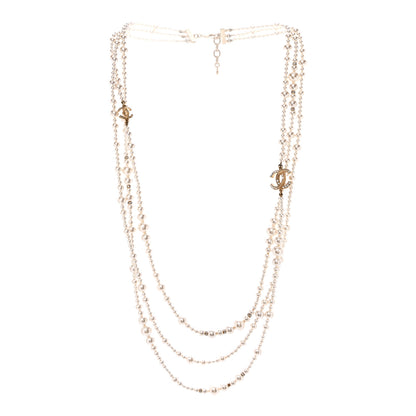 Chanel Metal Pearl Crystal Graduated CC Multi Strand Necklace Gold 3 of 5