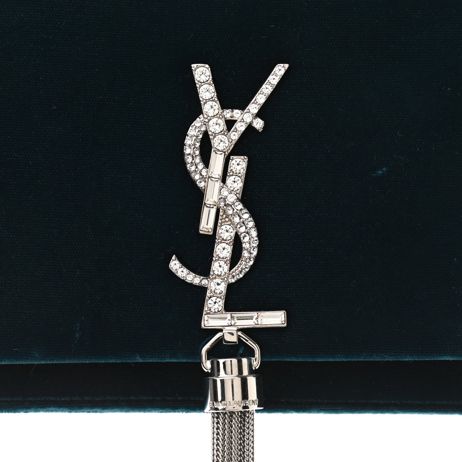 Saint Laurent Velvet Crystal Monogram Kate Tassel Chain Wallet Blue 7 of 16