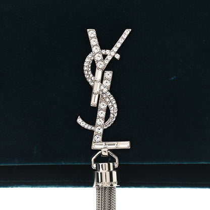 Saint Laurent Velvet Crystal Monogram Kate Tassel Chain Wallet Blue 7 of 16