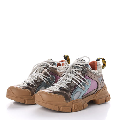 Gucci X SEGA Metallic Calfskin Mesh Womens Flashtrek Sneakers 36.5 Rame Mystic White Lago 3 of 8