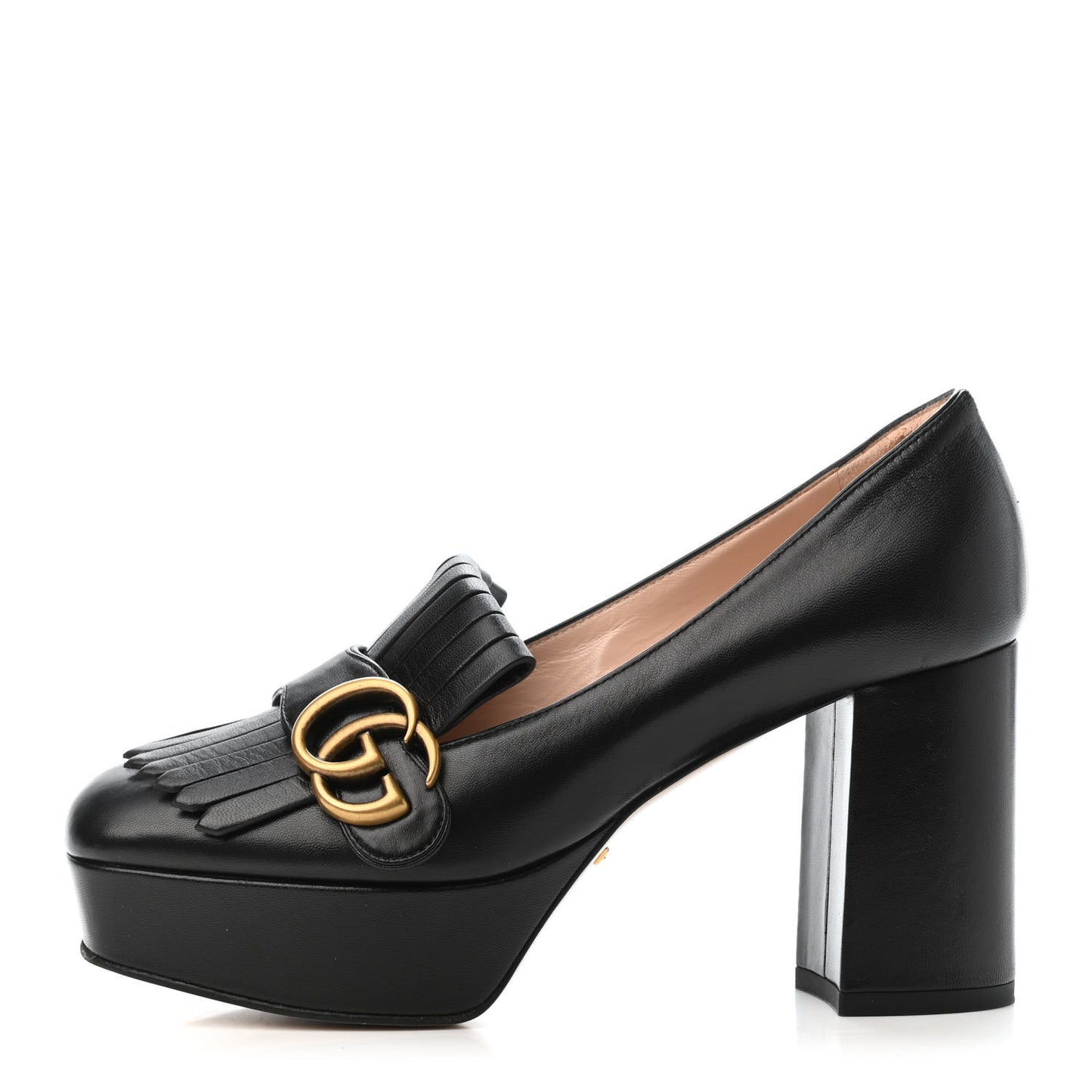 Malaga Kid GG Marmont Fringe Platform Loafer Pumps 36 Black