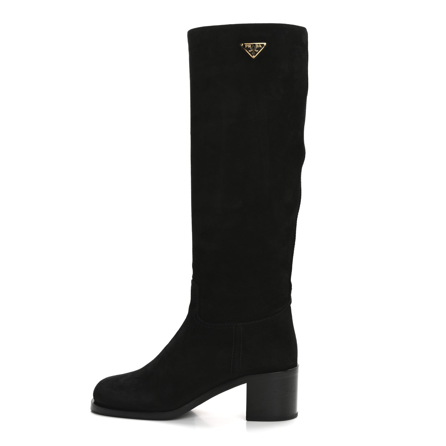 Suede Metal Triangle Logo Knee Boots 38 Black