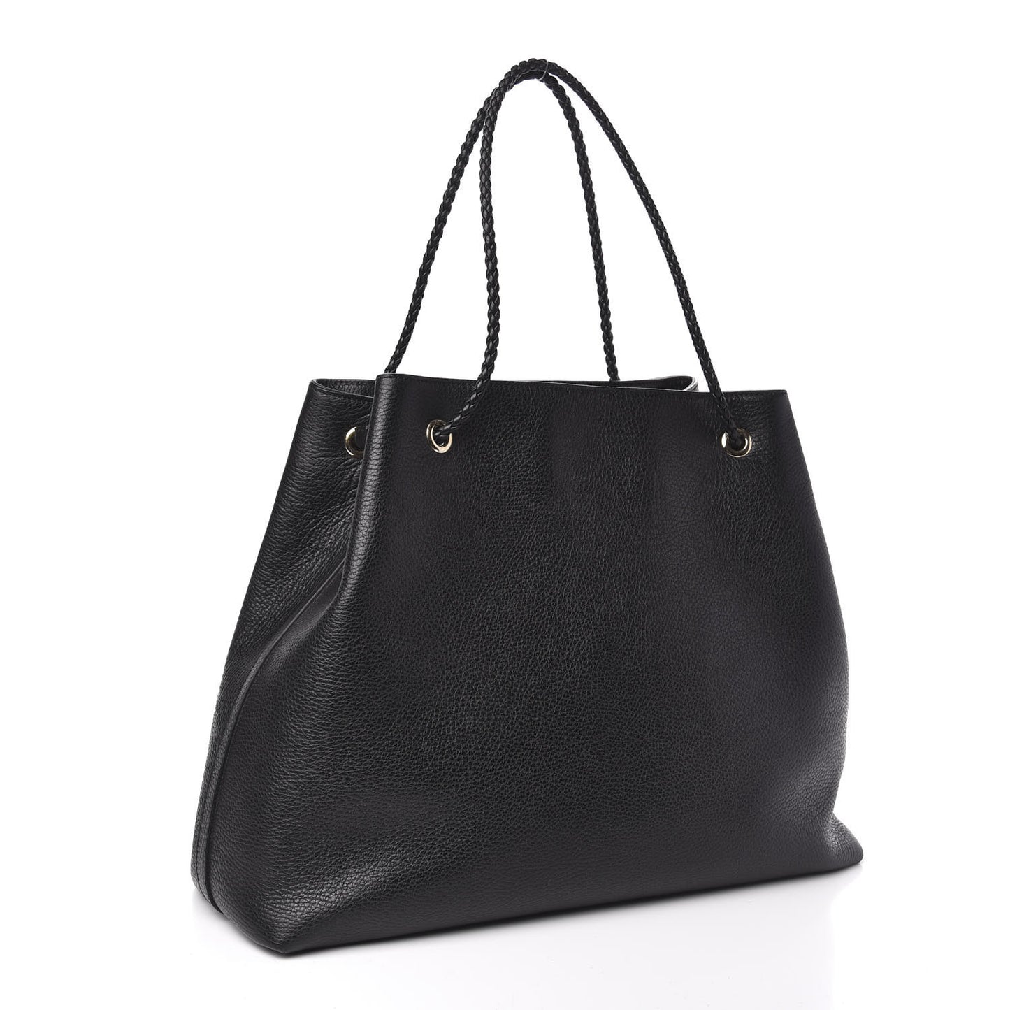 Calfskin Large Gifford Braided Handle Tote Black