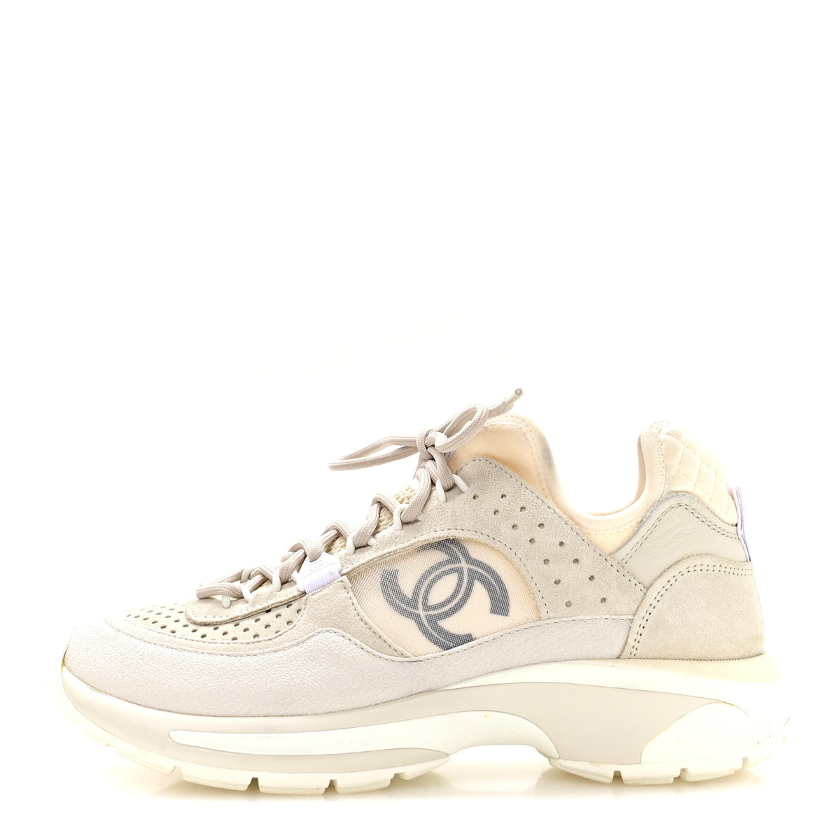 Chanel Suede Calfskin Womens CC Sneakers 38 White 1 of 8