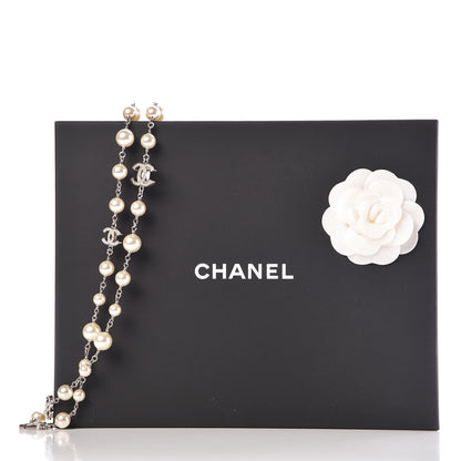 Chanel Crystal Pearl CC Long Necklace Silver 5 of 5