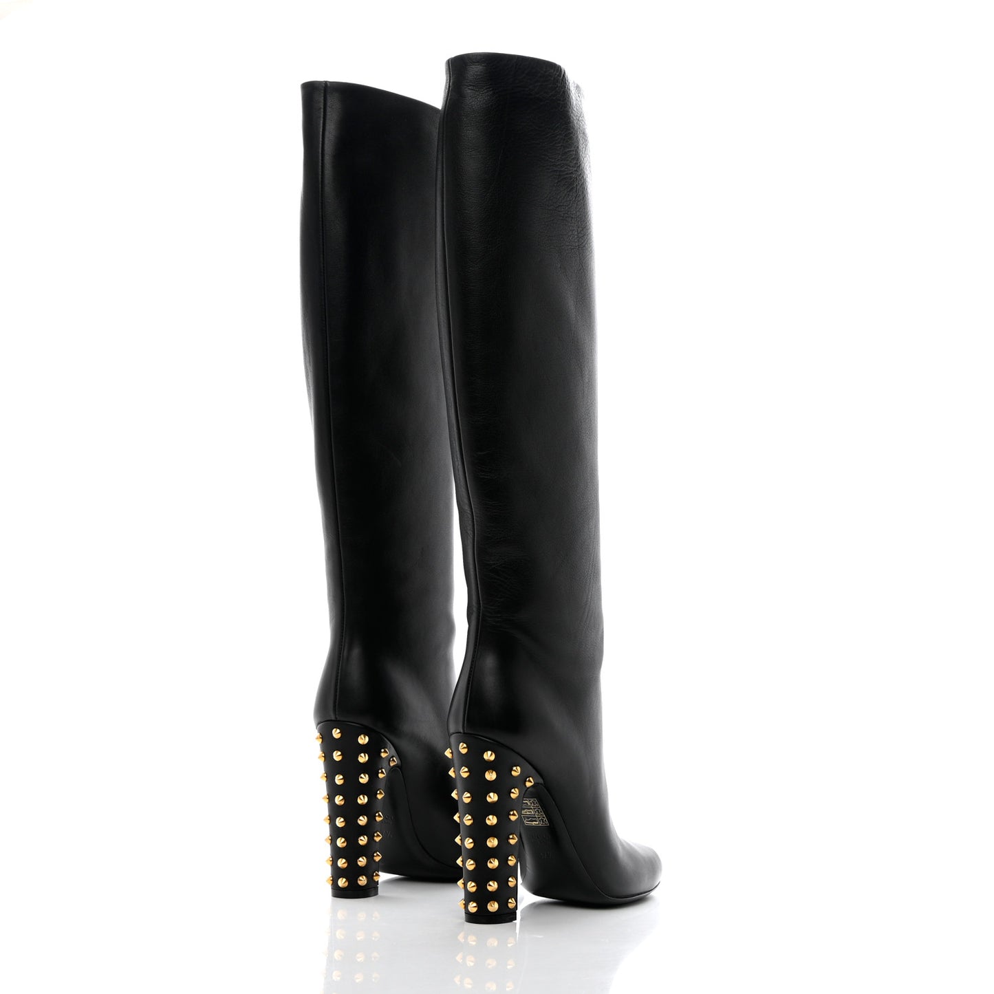 Calfskin Studded Jacquelyne Knee High Boots 37.5 Black