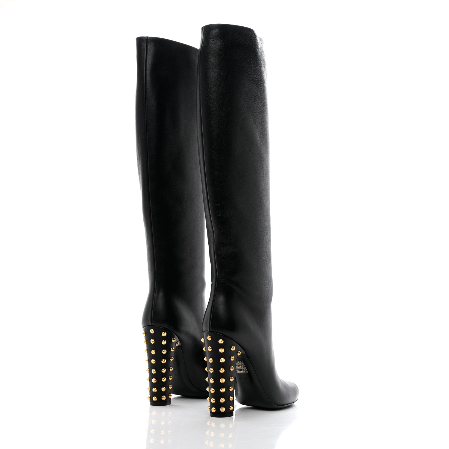 Gucci Calfskin Studded Jacquelyne Knee High Boots 37.5 Black 4 of 17