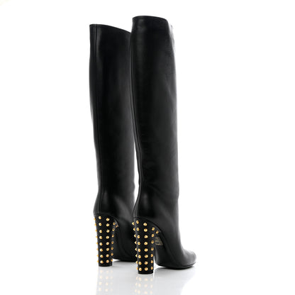 Gucci Calfskin Studded Jacquelyne Knee High Boots 37.5 Black 4 of 17