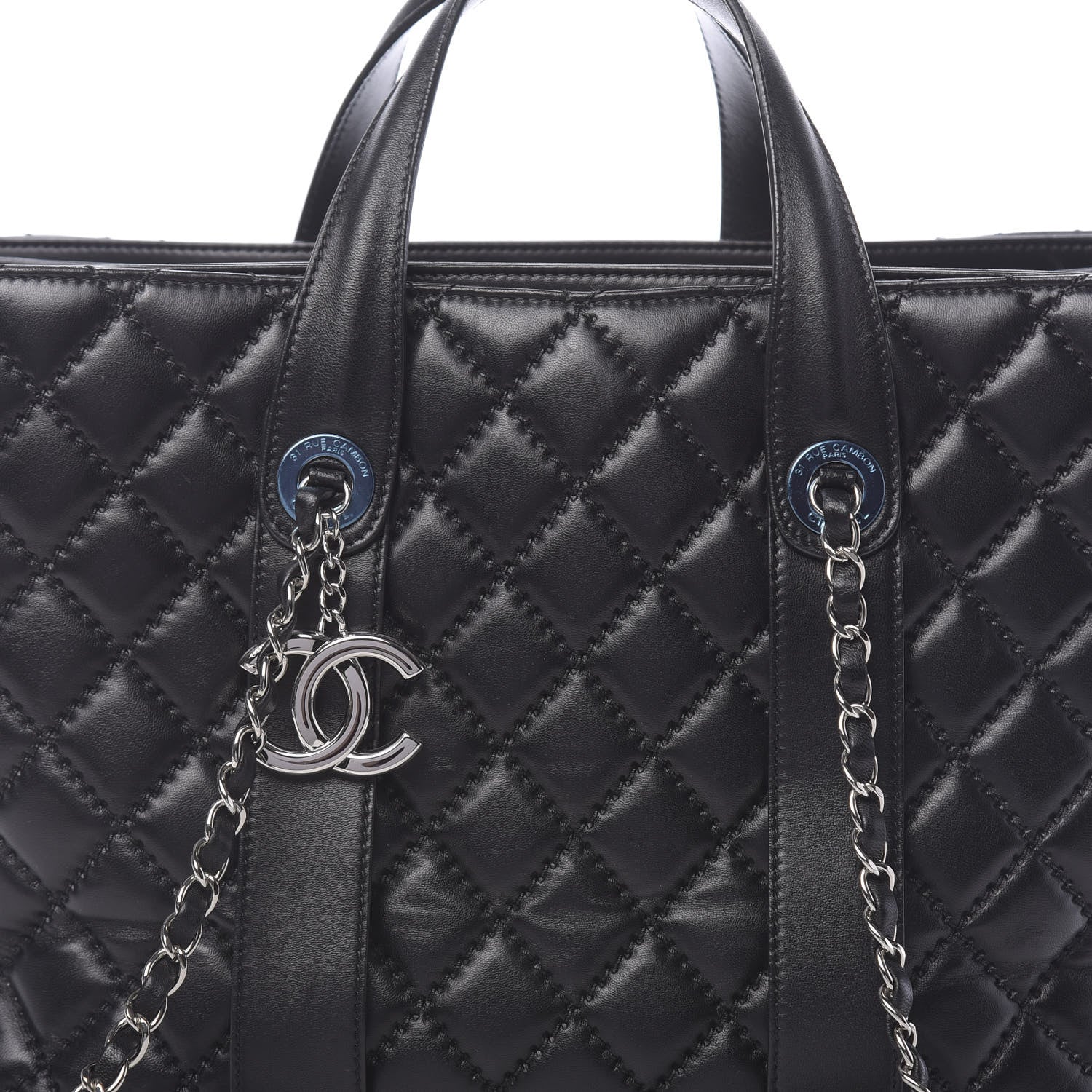 Chanel Lambskin Quilted Large Easy Carry Shopping Tote Black 12 of 12