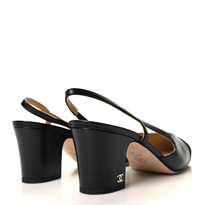 Chanel Goatskin Grosgrain Cap Toe CC Slingback Sandals 39 Black 4 of 9