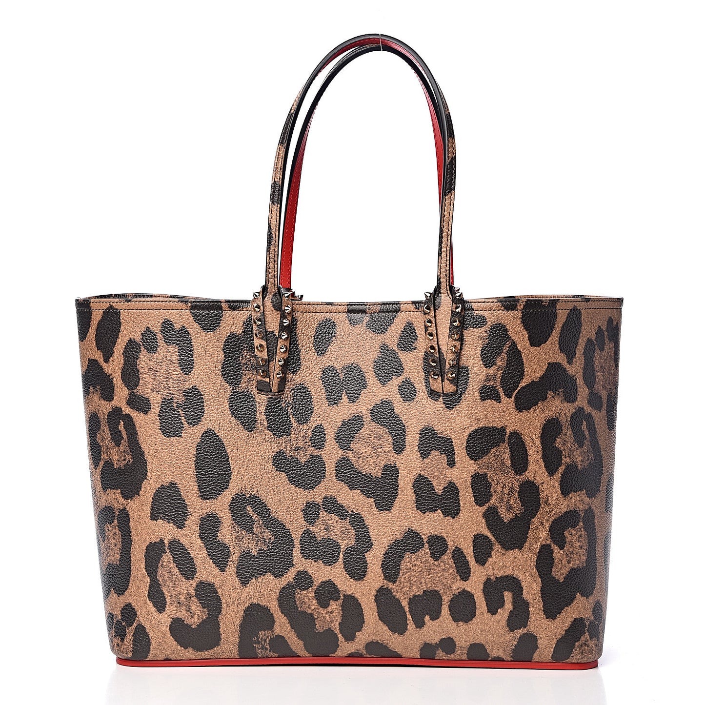 Calfskin Leopard Print Spikes East West Cabata Tote Brown