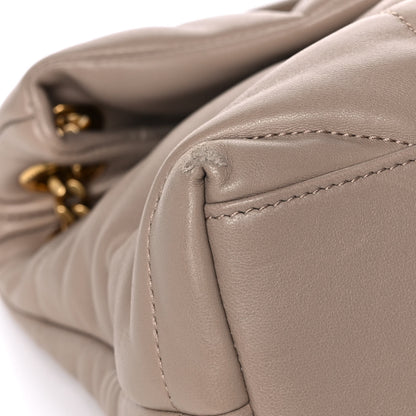 Saint Laurent Lambskin Quilted Small Loulou Puffer Monogram Chain Satchel Dark Beige 11 of 14