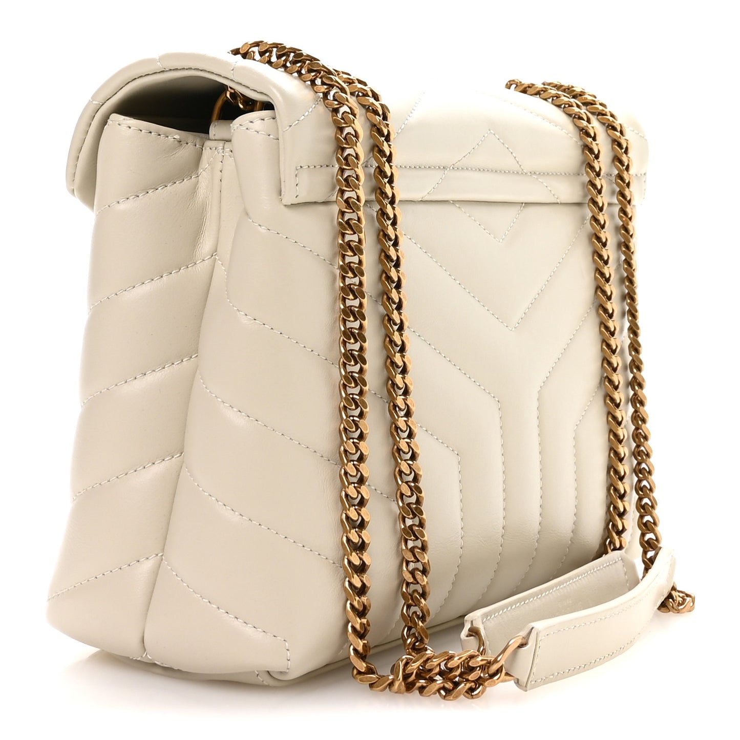 Calfskin Y Quilted Monogram Small Loulou Chain Satchel Crema Soft