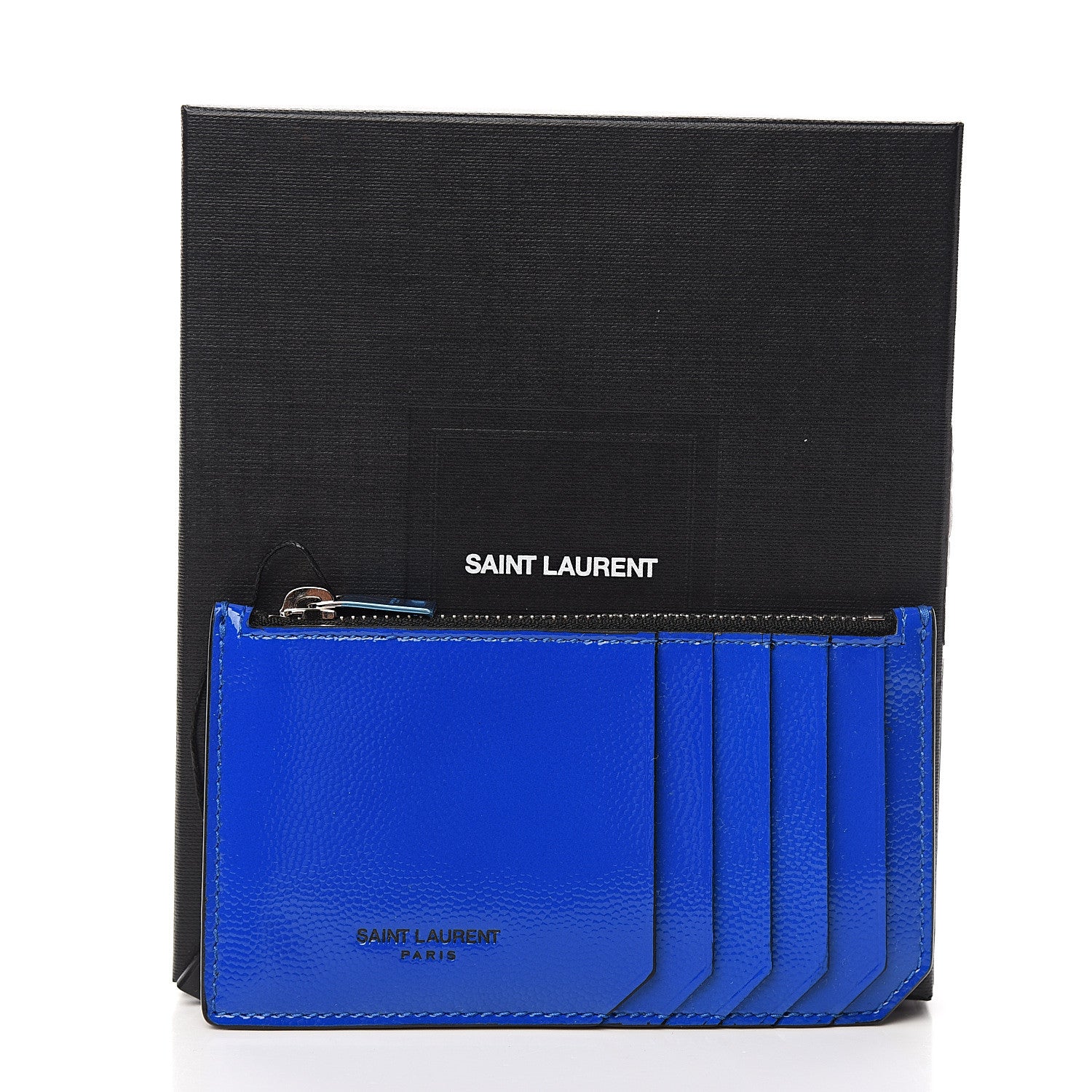 Saint Laurent Patent Calfskin 5 Fragments Zip Card Case Blue Majorelle 8 of 8