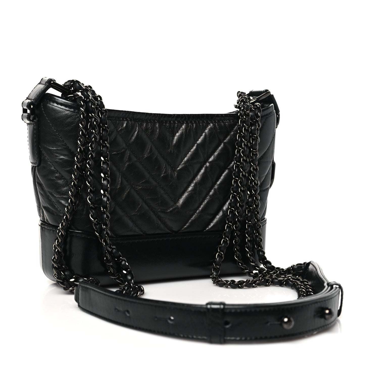 Aged Calfskin Chevron Quilted Small Gabrielle Hobo So Black