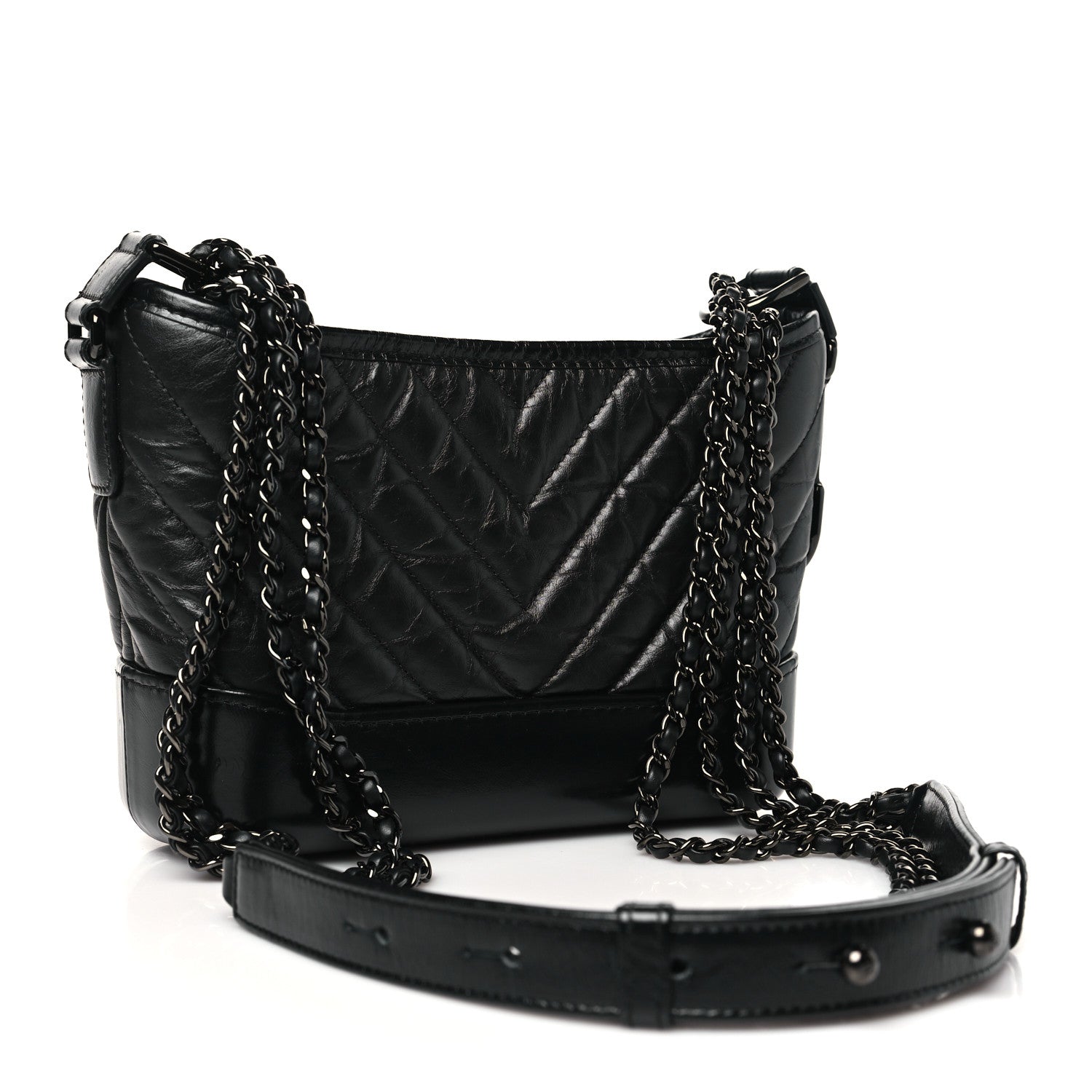 Chanel Aged Calfskin Chevron Quilted Small Gabrielle Hobo Black So Black 3 of 10