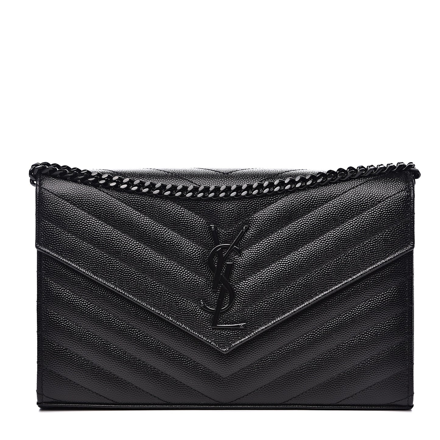 Grain De Poudre Matelasse Chevron Monogram Chain Wallet Black