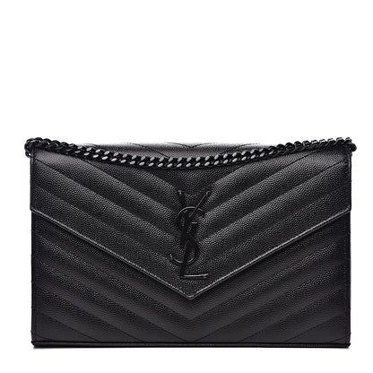 Saint Laurent Grain De Poudre Matelasse Chevron Monogram Chain Wallet Black 1 of 8