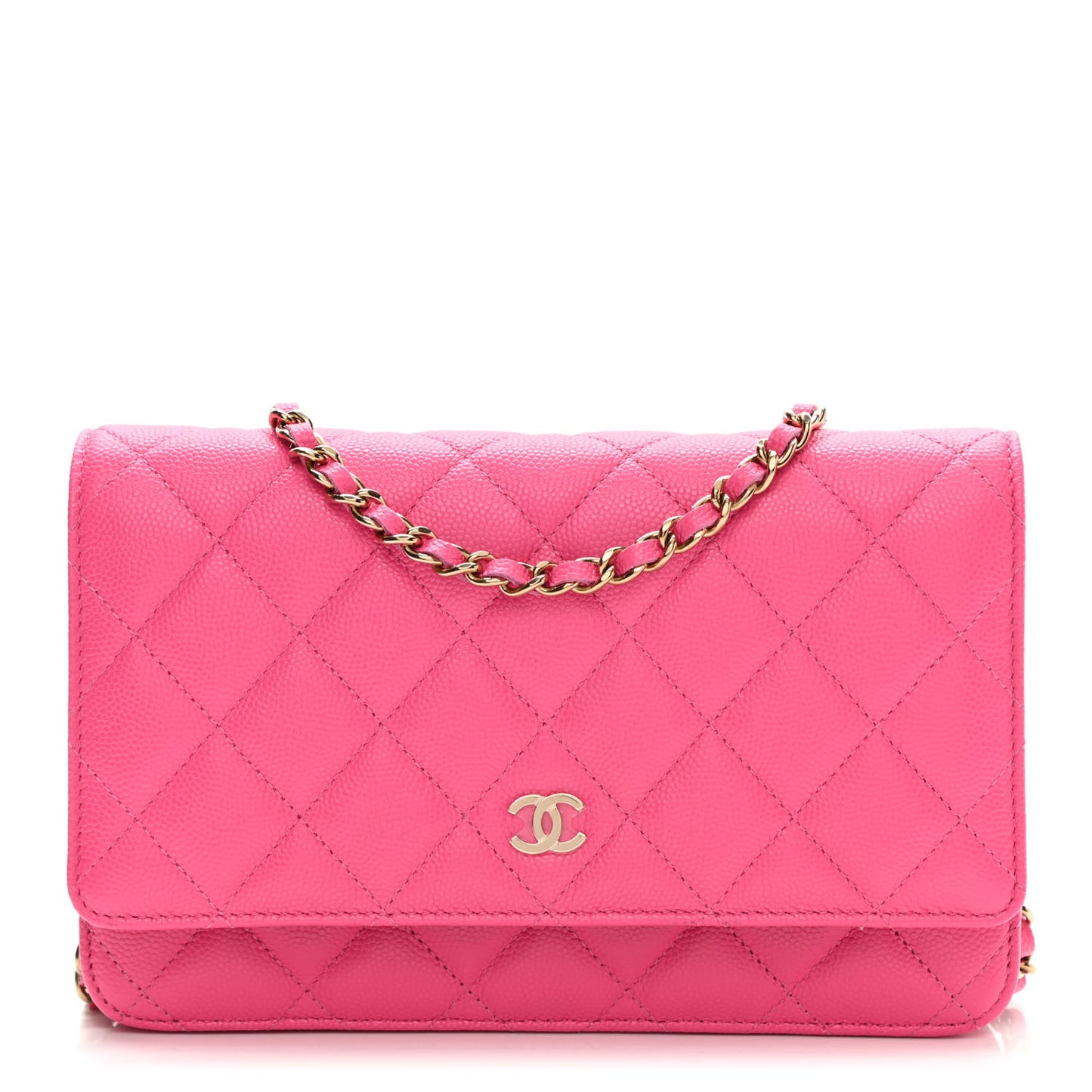 Caviar Quilted Wallet On Chain WOC Fuchsia